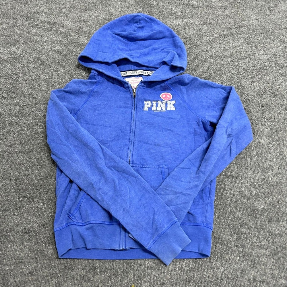 PINK Hoodie Womens Size L Blue Full Zip Go Kentucky Graphic Sweatshirt